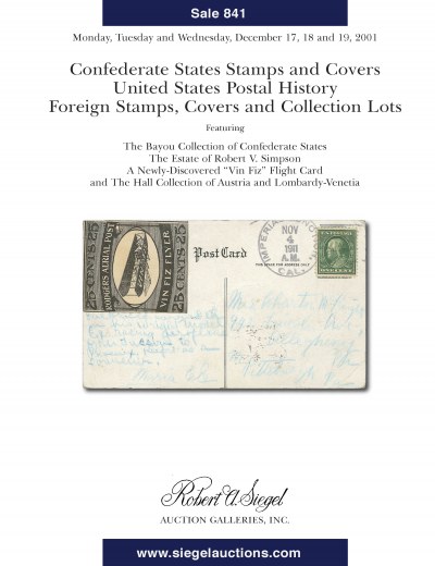 Catalog Cover Sale no. 841 — Siegel Auction Galleries