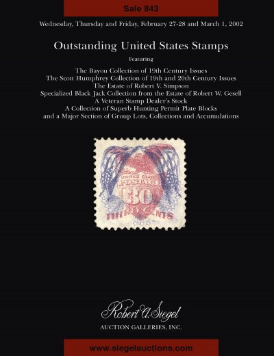 Catalog Cover Sale no. 843 — Siegel Auction Galleries