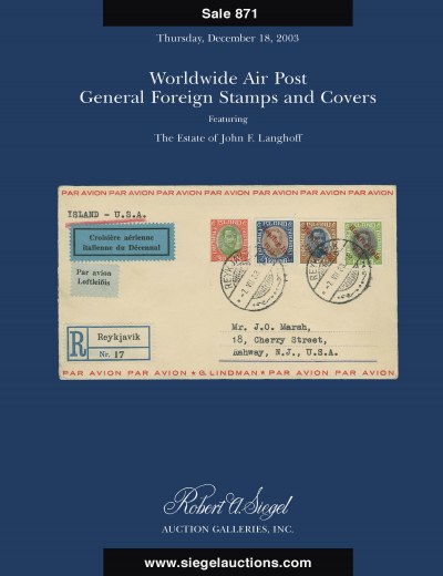 Catalog Cover Sale no. 871 — Siegel Auction Galleries