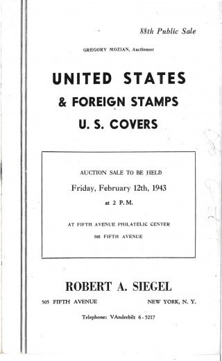 Catalog Cover Sale no. 88 — Siegel Auction Galleries
