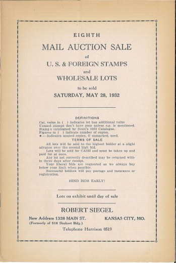 Catalog Cover Sale no. 8 — Siegel Auction Galleries