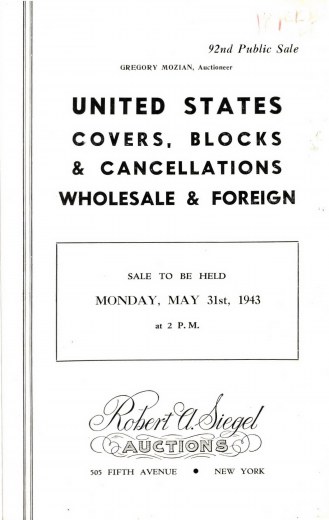 Catalog Cover Sale no. 92 — Siegel Auction Galleries