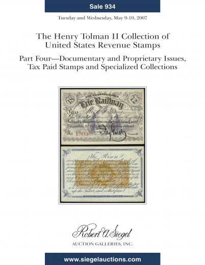 Catalog Cover Sale no. 934 — Siegel Auction Galleries