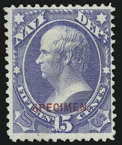 Sale 914, Lot 2259, Official Specimens, 15c Navy, Specimen Ovpt. (O42S) Sale 914, Lot 2259, Official Specimens