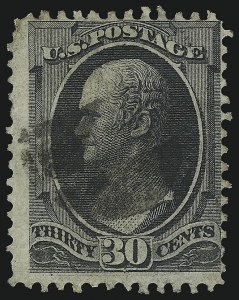 Sale 914, Lot 680, 1870-88 Bank Note Issues (National Grills, Scott 134 thru 144), 30c Black, Grill (143) Sale 914, Lot 680, 1870-88 Bank Note Issues (National Grills, Scott 134 thru 144)