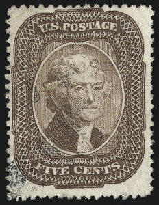 Sale 930, Lot 1553, 1857-60 Issue (Scott 18-39), 5c Brown (29) Sale 930, Lot 1553, 1857-60 Issue (Scott 18-39)