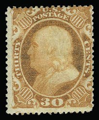 Sale 930, Lot 1632, 1857-60 Issue (Scott 18-39), 30c Orange (38) Sale 930, Lot 1632, 1857-60 Issue (Scott 18-39)