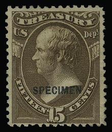 Sale 930, Lot 2837, Officials, 15c Treasury, Specimen Ovpt. (O79S) Sale 930, Lot 2837, Officials