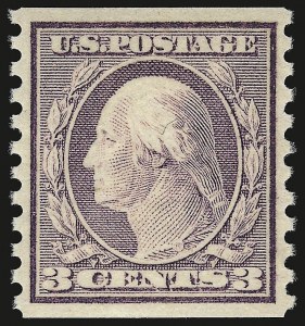Sale 941, Lot 1327, 1912-23 Issues (Scott 485 to 519), 3c Violet, Ty. I, Coil (493) Sale 941, Lot 1327, 1912-23 Issues (Scott 485 to 519)