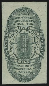 Sale 953, Lot 1890, Medicine Stamps, Edward Wilder, 1c Green, Silk Paper (RS265b) Sale 953, Lot 1890, Medicine Stamps