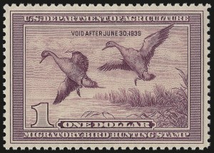 Sale 959, Lot 3378, Hunting Permit Singles, $1.00 1938 Hunting Permit (RW5) Sale 959, Lot 3378, Hunting Permit Singles