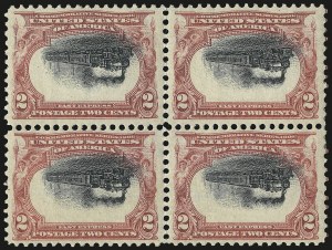 Sale 968A, Lot 368, 1901 Pan-American Issue Invert Blocks (Scott 294a, 295a, 296)