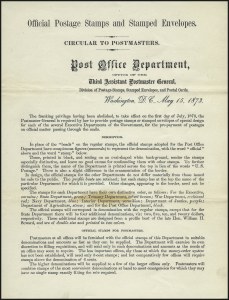 Sale 1003, Lot 5429, War Department Issues (Post Office Department Circular)