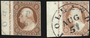Sale 996, Lot 3014, 1851 3c Orange Brown - Sheet Margins and Imprints