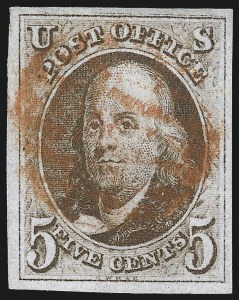 Sale 997, Lot 5079, 5c 1847 Issue (Scott 1 and shades)