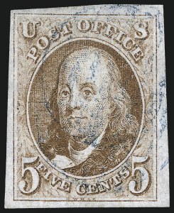 Sale 1007, Lot 2071, 5c 1847 Issue (Scott 1)
