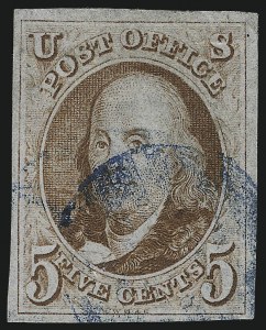 Sale 1007, Lot 2080, 5c 1847 Issue (Scott 1)