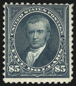 Sale 1014, Lot 1598, 1894 Unwatermarked Bureau Issue (Scott 247-263), $5.00 Dark Green (263) Sale 1014, Lot 1598, 1894 Unwatermarked Bureau Issue (Scott 247-263)