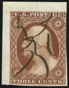 Sale 1017, Lot 153, 3c 1851-56, Orange Brown, Imprint & Corner Margin Copies (Scott 10-10A)