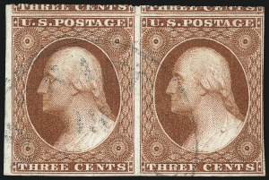 Sale 1017, Lot 177, 3c 1851-56, Orange Brown, Sheet Margin Copies (Scott 10-10A)