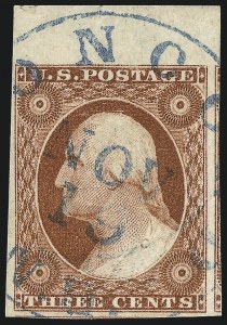 Sale 1017, Lot 179, 3c 1851-56, Orange Brown, Sheet Margin Copies (Scott 10-10A)