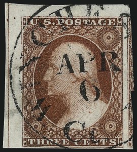 Sale 1017, Lot 237, 3c 1851-56, Brownish Carmine, Imprint, Corner, Sheet Margins (Scott 11-11A)