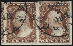 Sale 1017, Lot 247, 3c 1851-56, Brownish Carmine, Imprint, Corner, Sheet Margins (Scott 11-11A)