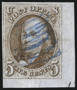 Sale 1017, Lot 25, 5c 1847 Issue, Corner Copies (Scott 1)