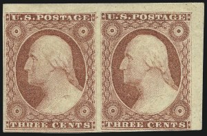 Sale 1017, Lot 303, 3c 1851-56, Dull Red, Corner Margin Copies (Scott 11-11A)