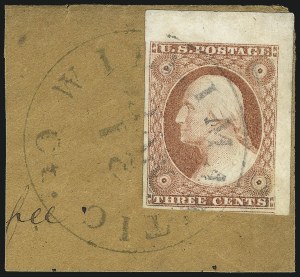 Sale 1017, Lot 322, 3c 1851-56, Dull Red, Corner Margin Copies (Scott 11-11A)