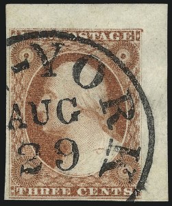Sale 1017, Lot 325, 3c 1851-56, Dull Red, Corner Margin Copies (Scott 11-11A)