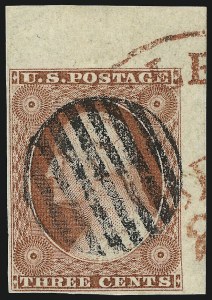 Sale 1017, Lot 329, 3c 1851-56, Dull Red, Corner Margin Copies (Scott 11-11A)