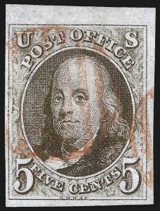 Sale 1017, Lot 33, 5c 1847 Issue, Sheet Margin Copies (Scott 1)
