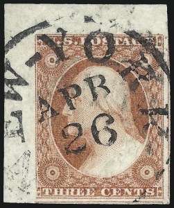 Sale 1017, Lot 338, 3c 1851-56, Dull Red, Corner Margin Copies, Cont. (Scott 11-11A)