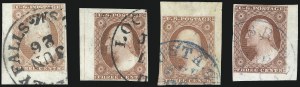 Sale 1017, Lot 342, 3c 1851-56, Dull Red, Corner Margin Copies, Cont. (Scott 11-11A)
