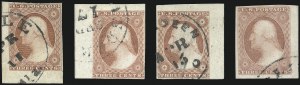 Sale 1017, Lot 343, 3c 1851-56, Dull Red, Corner Margin Copies, Cont. (Scott 11-11A)