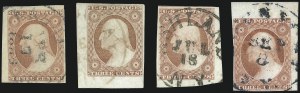Sale 1017, Lot 344, 3c 1851-56, Dull Red, Corner Margin Copies, Cont. (Scott 11-11A)