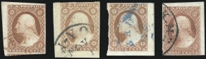 Sale 1017, Lot 345, 3c 1851-56, Dull Red, Corner Margin Copies, Cont. (Scott 11-11A)