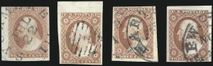 Sale 1017, Lot 347, 3c 1851-56, Dull Red, Corner Margin Copies, Cont. (Scott 11-11A)
