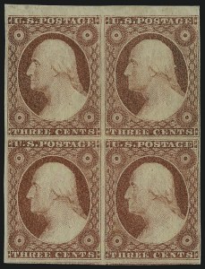 Sale 1017, Lot 378, 3c 1851-56, Dull Red, Sheet-Margin Copies (Scott 11-11A)