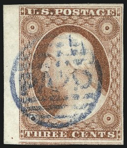 Sale 1017, Lot 381, 3c 1851-56, Dull Red, Sheet-Margin Copies (Scott 11-11A)