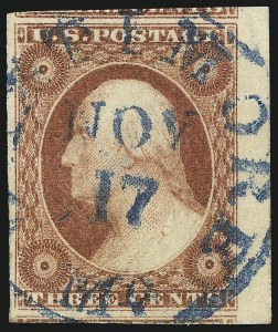 Sale 1017, Lot 389, 3c 1851-56, Dull Red, Sheet-Margin Copies (Scott 11-11A)