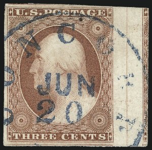Sale 1017, Lot 391, 3c 1851-56, Dull Red, Sheet-Margin Copies (Scott 11-11A)