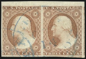 Sale 1017, Lot 398, 3c 1851-56, Dull Red, Sheet-Margin Copies (Scott 11-11A)