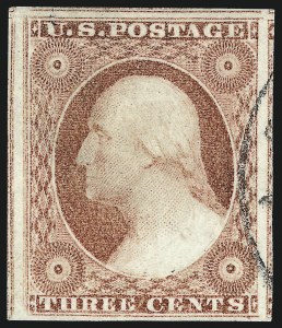 Sale 1017, Lot 409, 3c 1851-56, Dull Red, Shades, Varieties and Cancels (Scott 11-11A)