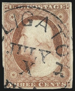 Sale 1017, Lot 414, 3c 1851-56, Dull Red, Shades, Varieties and Cancels (Scott 11-11A)