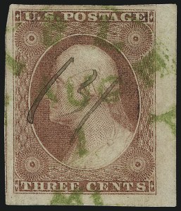 Sale 1017, Lot 434, 3c 1851-56, Claret, Imprint and Corner Margin Copies (Scott 11-11A)