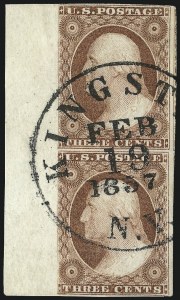 Sale 1017, Lot 444, 3c 1851-56, Claret, Sheet Margin Copies (Scott 11-11A)
