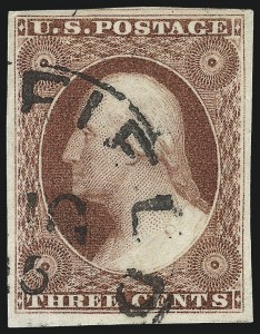 Sale 1017, Lot 454, 3c 1851-56, Claret, Sheet Margin Copies (Scott 11-11A)