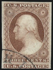 Sale 1017, Lot 465, 3c 1851-56, Claret (Scott 11-11A)
